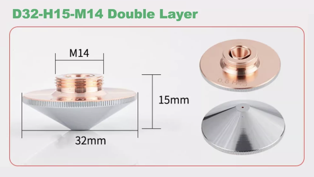 Raytools Double-Layer Cutting Nozzle D32-H15-M14 aperture 0.8 mm (120GJT0608)